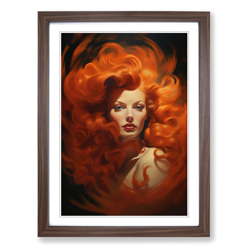 Red Headed Woman Surrealism - Framed Print, 64cm H x 46cm W x 2cm D, Walnut