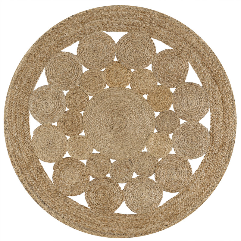 Tapis rond à motif géométrique brun, Rond 5 pi