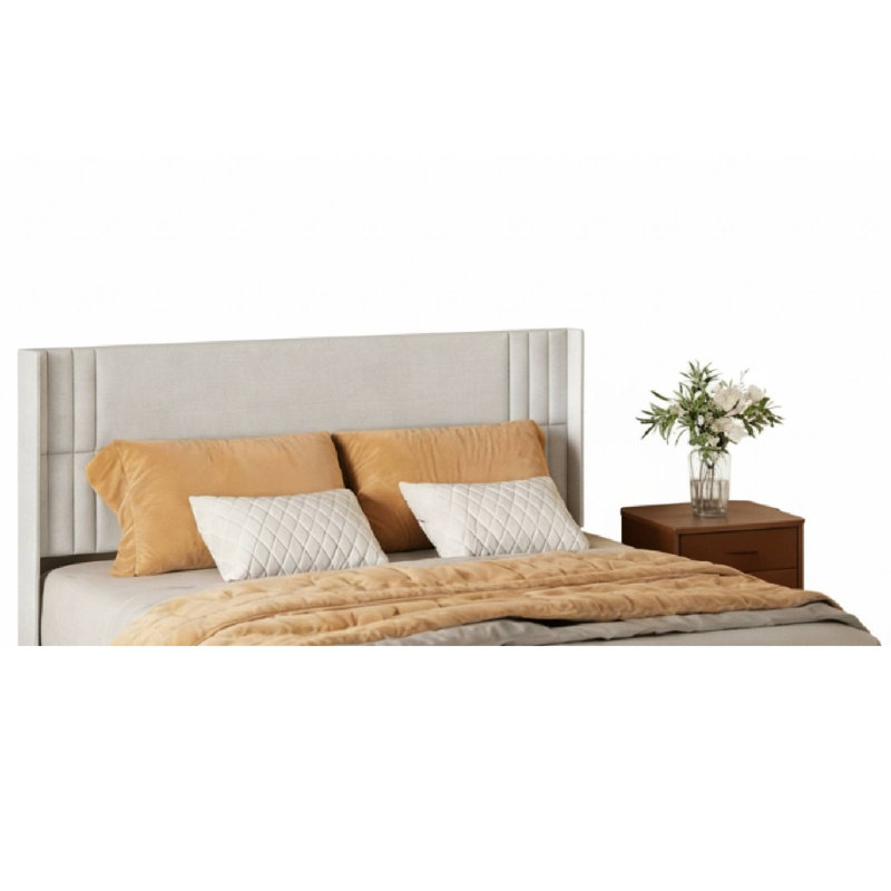 Lit plateforme tapissier à oreilles, structure en métal avec lattes de bois, dégagement sous le lit de 7,5 po, aucun sommier requis, grand