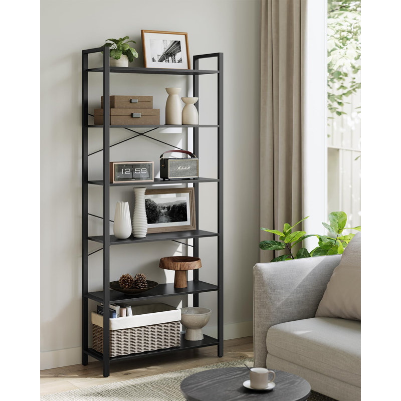 Toulouse 186cm H x 80cm W Metal Etagere Bookcase, Black