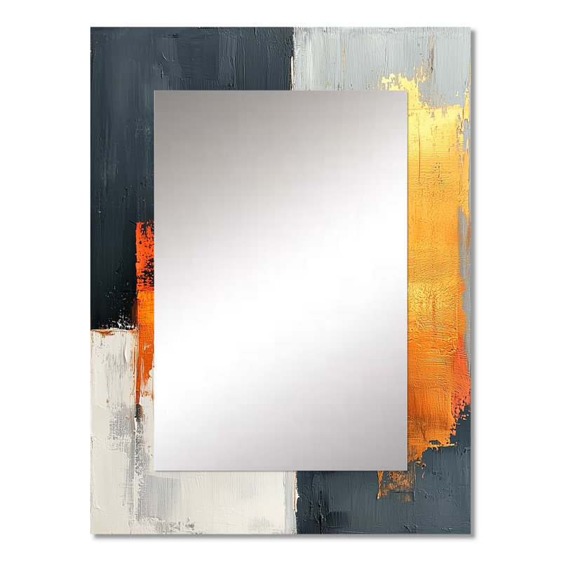 Balck and Orange Converge Dream II - miroir d'art linéaire, miroir mural moderne unique, impression d'art en métal