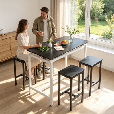 5-piece modern kitchen table with four bar stools Bar table set 5PC,metal frame and MDF, 47.5'' L x 23.7'' W x 35.5'' H.