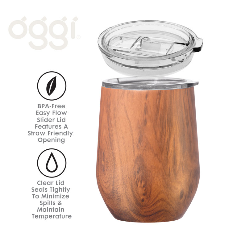 Oggi™ Cheers™ Stainless Steel Wine Tumbler with Clear Lid in Rose