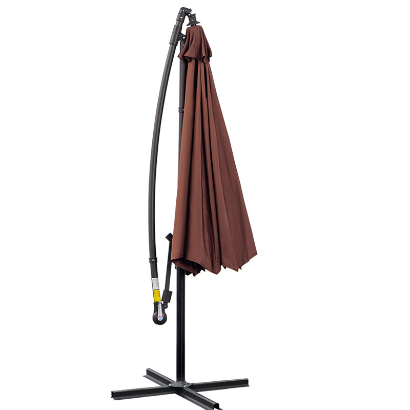Parasol déporté 10 'en porte-à-faux et ajustable à 360 °, base solide, parasol d'appoint brun pour patio, caractéristique robuste