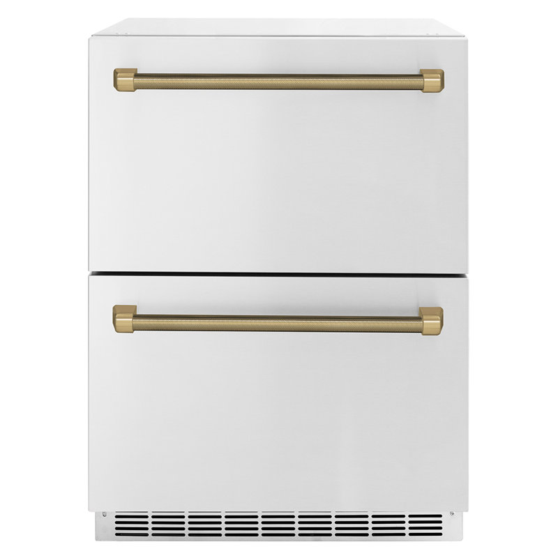 ZLINE Autograph 24 in. Touchstone Refrigerator Drawer with Steel Doors & Bronze Helix Handles, Champagne Bronze