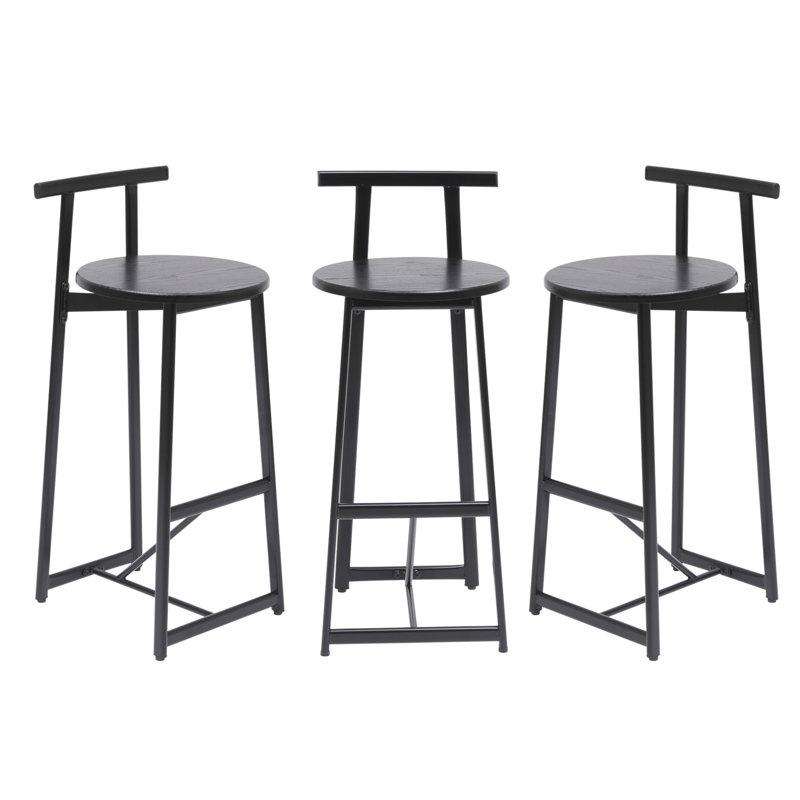 Ensemble de 3 tabourets de bar 27 "H 27" avec repose-pieds et chaises de cuisine modernes pour comptoir, Noir