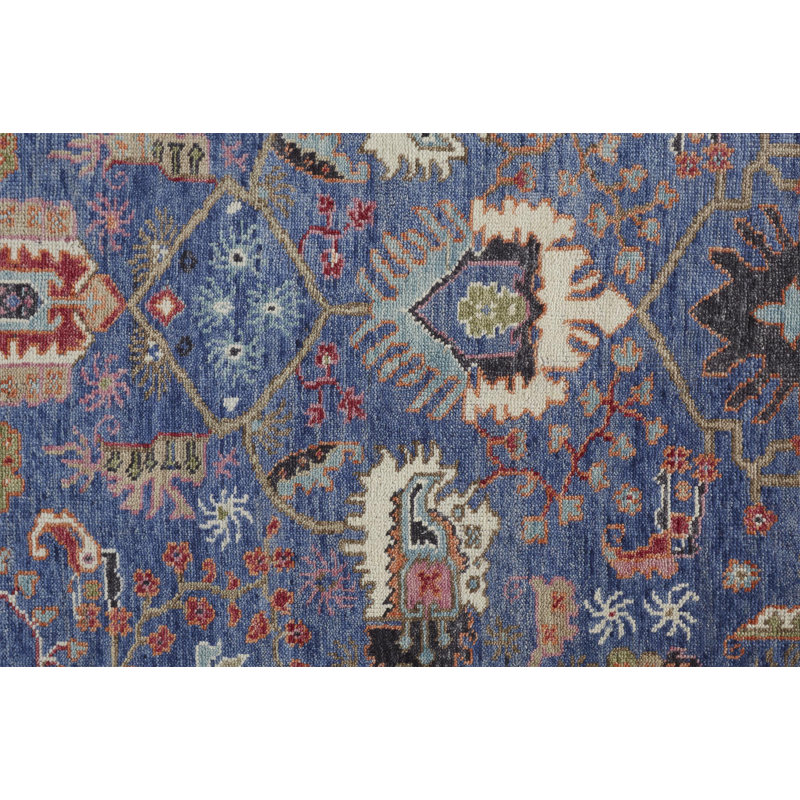 Beall Wool Oriental Area Rug in Blue, Runner 2'6" x 8'