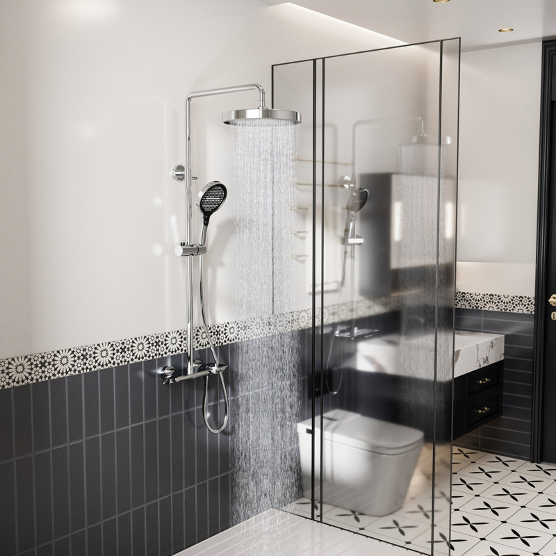 10 inch 3 Function Complete Shower System with Slide Bar 1.6GPM, Polished Chrome