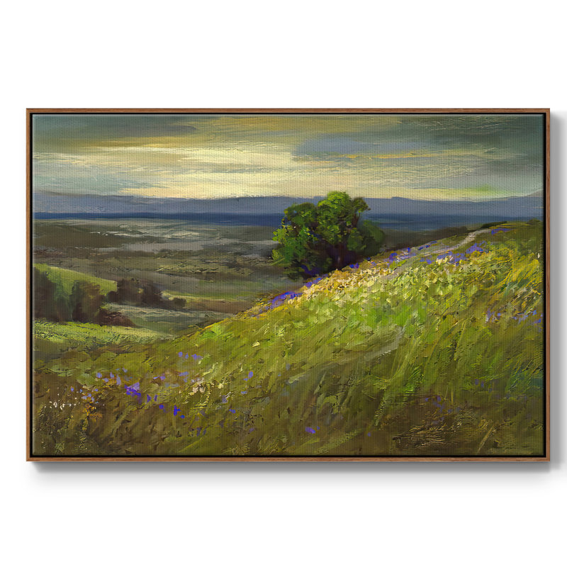 «Path Up Windy Hill», peinture sur toile encadrée, H 27 po x l 41 po x P 2 po, Cadre noyer