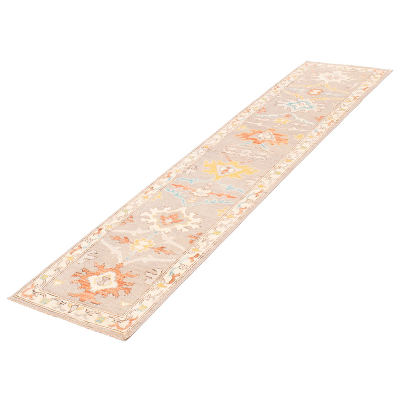 Tapis de couloir unique en laine noué à la main de style nouvel âge 2 pi 7 po x 12 pi 2 po Wolken - bleu / jaune / orange