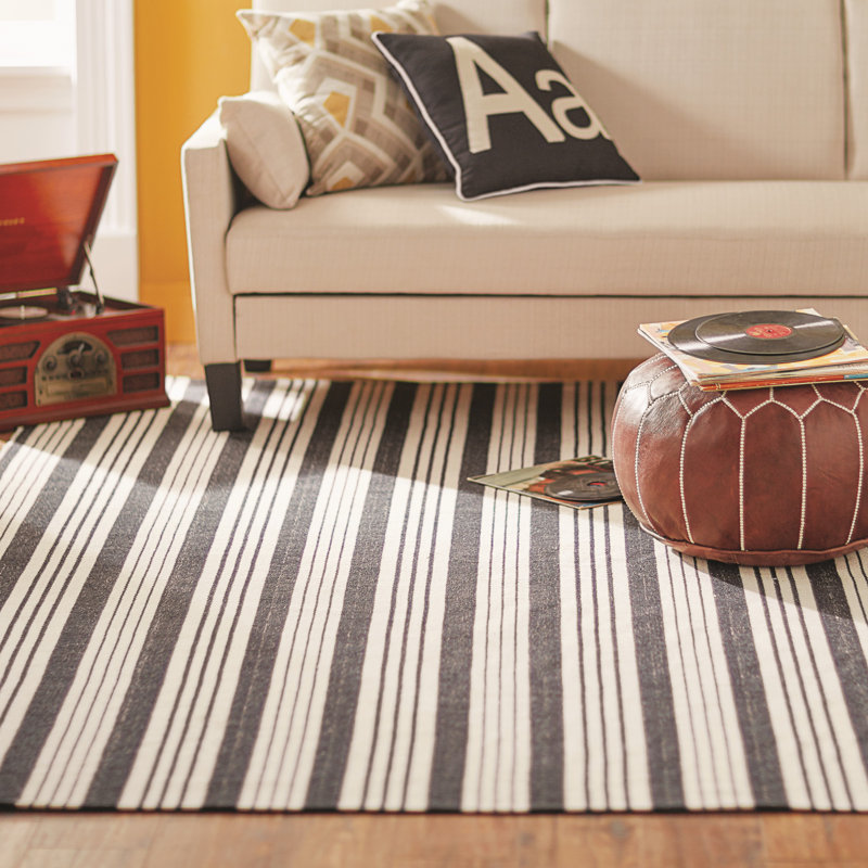 Birmingham Black Handwoven Cotton Rug, Rectangle 9' x 12'