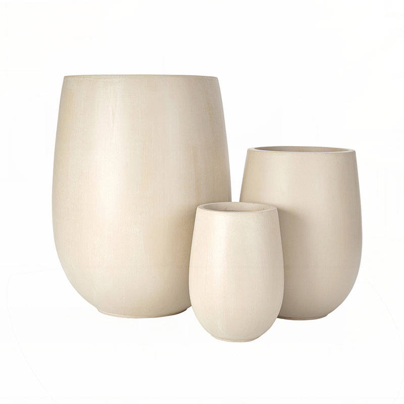 Lightweight Round MGO Outdoor Planter Set-3 Sizes, Durable and Weather-Resistant for Indoor and Outdoor Use with Drainage Holes
