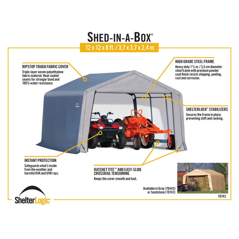 12' x 12' Gray Portable Steel Frame Shed
