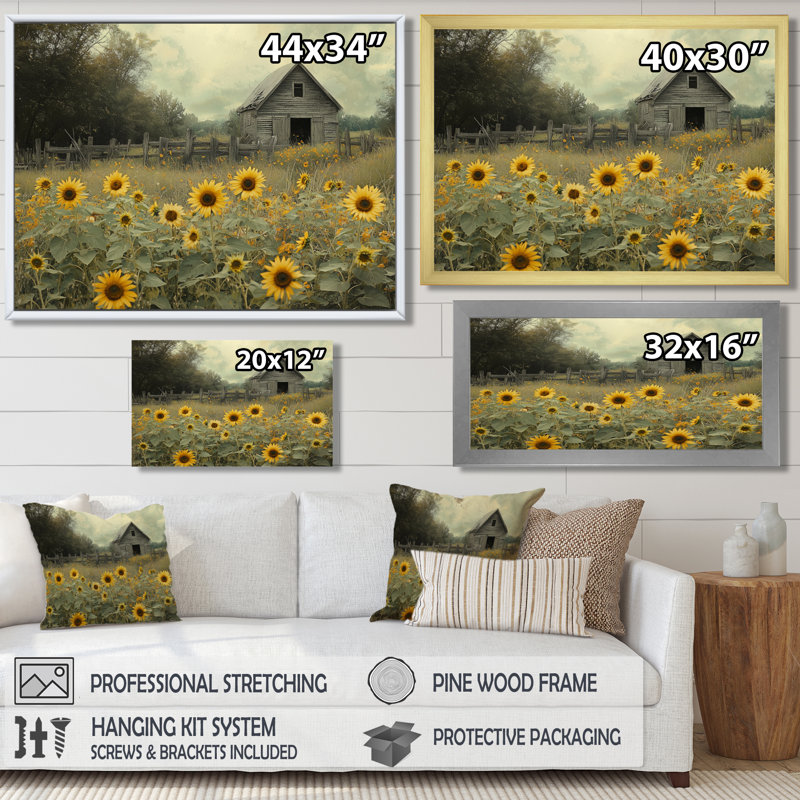 Crantor Sunflowers by The Tools Shed - art mural toile tournesols, Reproduction encadrée d'une seule photo, H 30 po x l 40 po