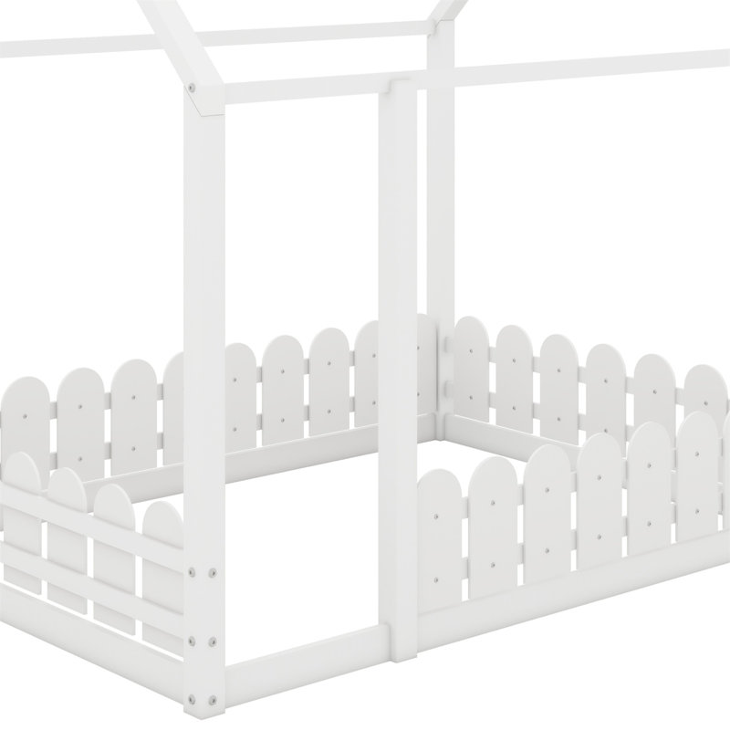 Cadre de lit en bois avec clôture, White
