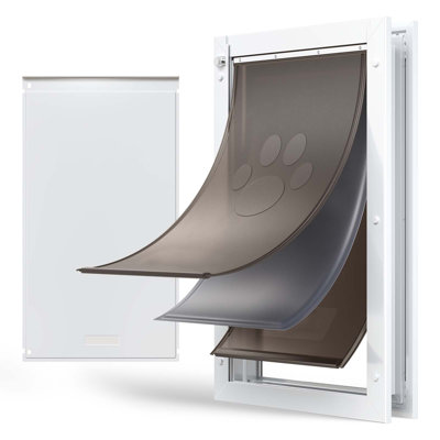 Pet Door, Easy In-and-Out Access for Doggies, X-Large, Strong and Weatherproof Dog Door for Interior and Exterior Doors, Easy to Install, White, Featuring Three Magnetic Flaps and Metal Frame
