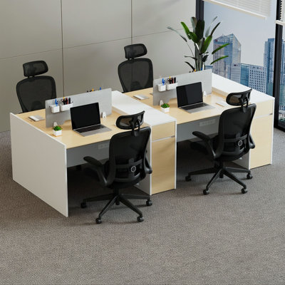 Okeysen 4 Person Workstation Modular Attachable Office Desks  4 BIFMA-Certified Office Chairs Set