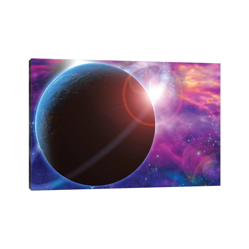 Planet And Cosmos Rising Sun In Vivid Space by Bruce Rolff - Wrapped Canvas Print, 30.48 cm H x 45.72 cm W