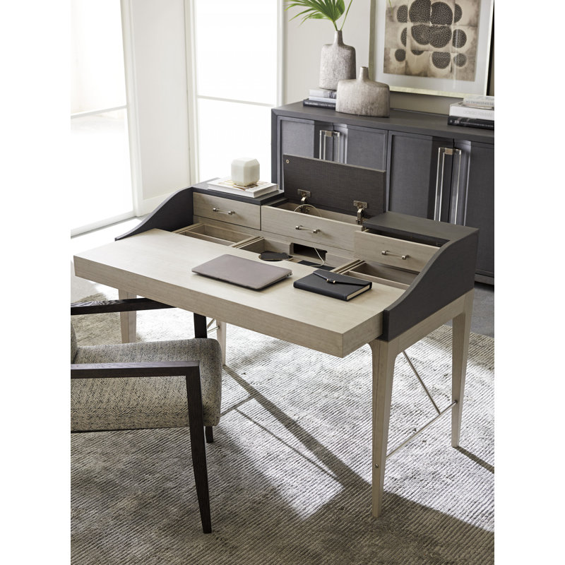Gray and Cream Wood Desk with Hutch and Drawers