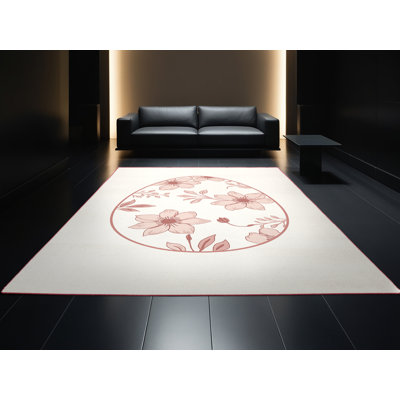 Tapis abstrait moderne et contemporain lavable à la machine en gris Delancey - reliure rose