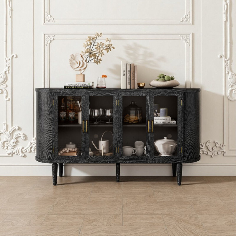 Buffet Kiran avec portes en verre et tablettes réglables, Noir
