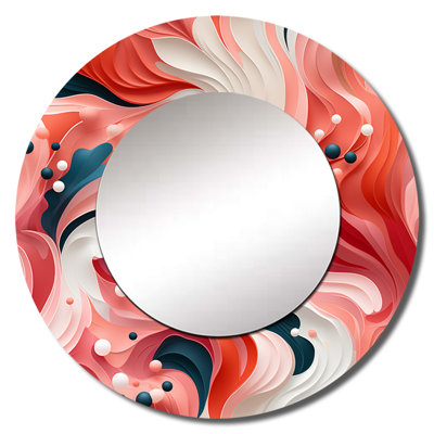 Tropical Reef Rendezvous Pink Pattern - Abstract Large Wall Mirror, Modern Round Decorative Mirror, Printed Metal Art