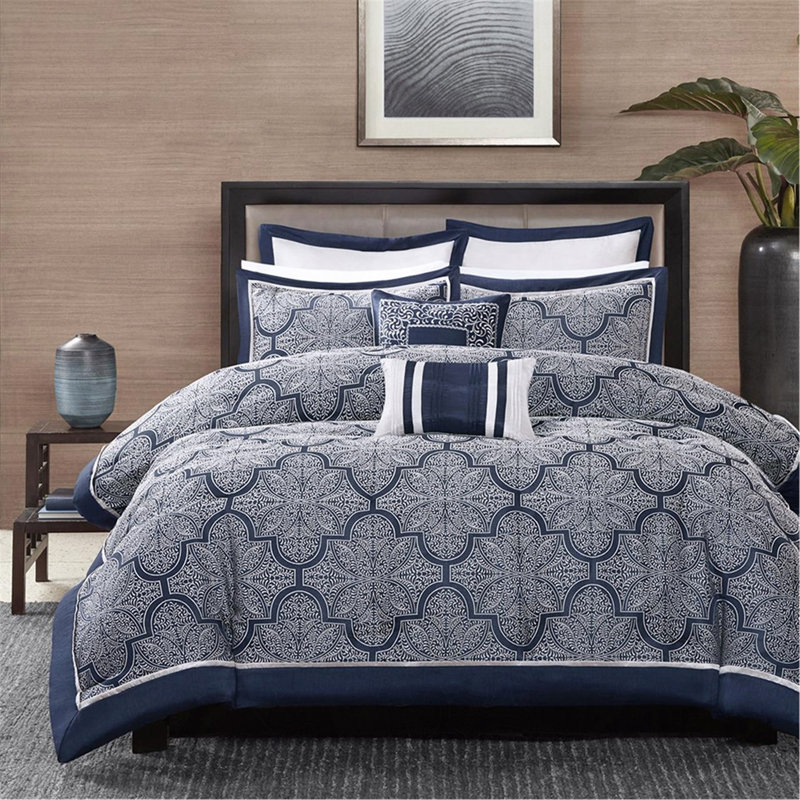 Ensemble d'édredon en jacquard Madison Park 8 pièces en bleu marine, élégant et durable pour les très grands lits