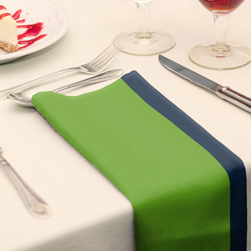 Striped Square Napkin, 22" W x 22" L, Aurora Green/Midnight Blue/Aurora Green, Cotton Twill