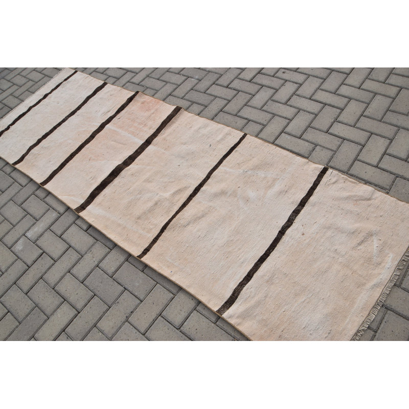 Tapis turc vintage rétro kilim beige idéal pour les espaces extérieurs, les chambres et les salles à manger