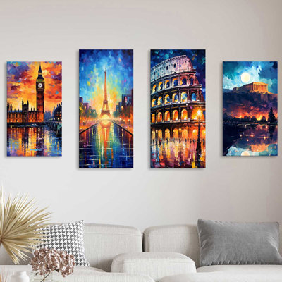 Amalfi Coast, Italie au crépuscule sur toile, 4 pièces par V2 Design Co., peinture