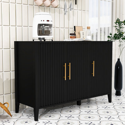Wavy 3-Door Sideboard with Solid Pine Legs, Storage Cabinet with Shelves for Living Room or Entryway