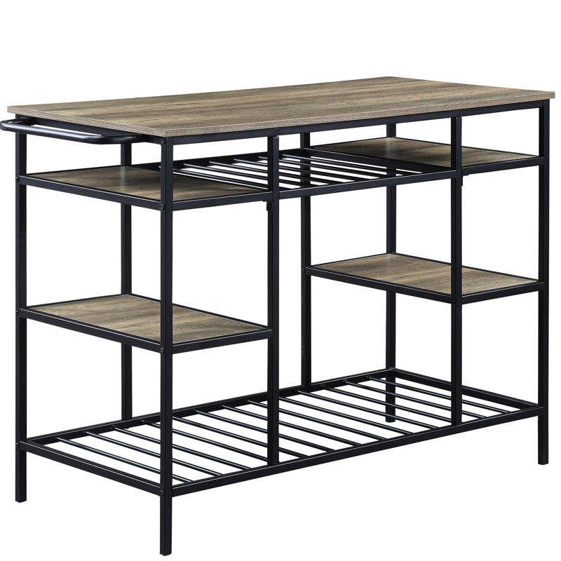 Îlot de cuisine rustique avec plateau en bois composite et matériaux métalliques de 15 mm d'épaisseur