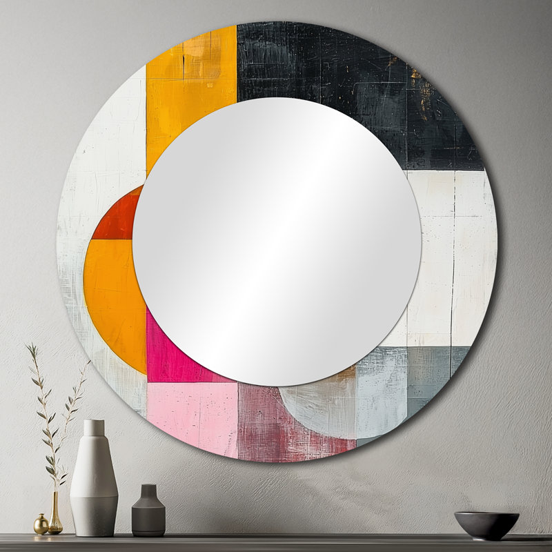 Geometric Gold Pink And Grey Pure Form I - Modern Mirror Wall Decor - Printed On Metal, 36" x 36"
