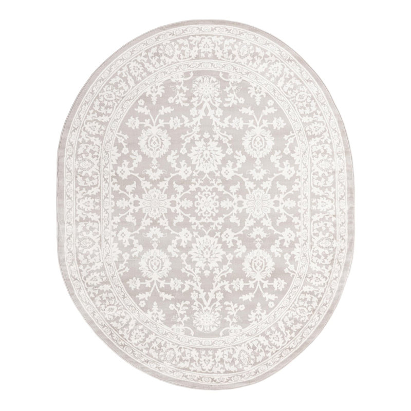 Tapis gris clair / blanc en polypropylène tissé à la machine Hillyer, Ovale 7 pi 10 po x 10 pi