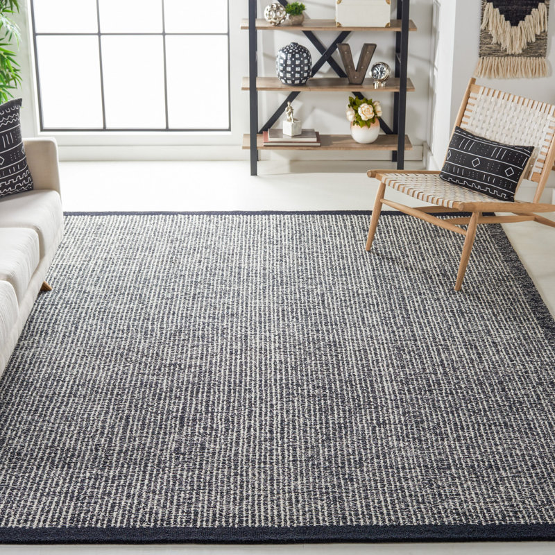 Tapis en laine / coton touffeté à la main Metro en ivoire / noir, Rectangle 8 pi x 10 pi
