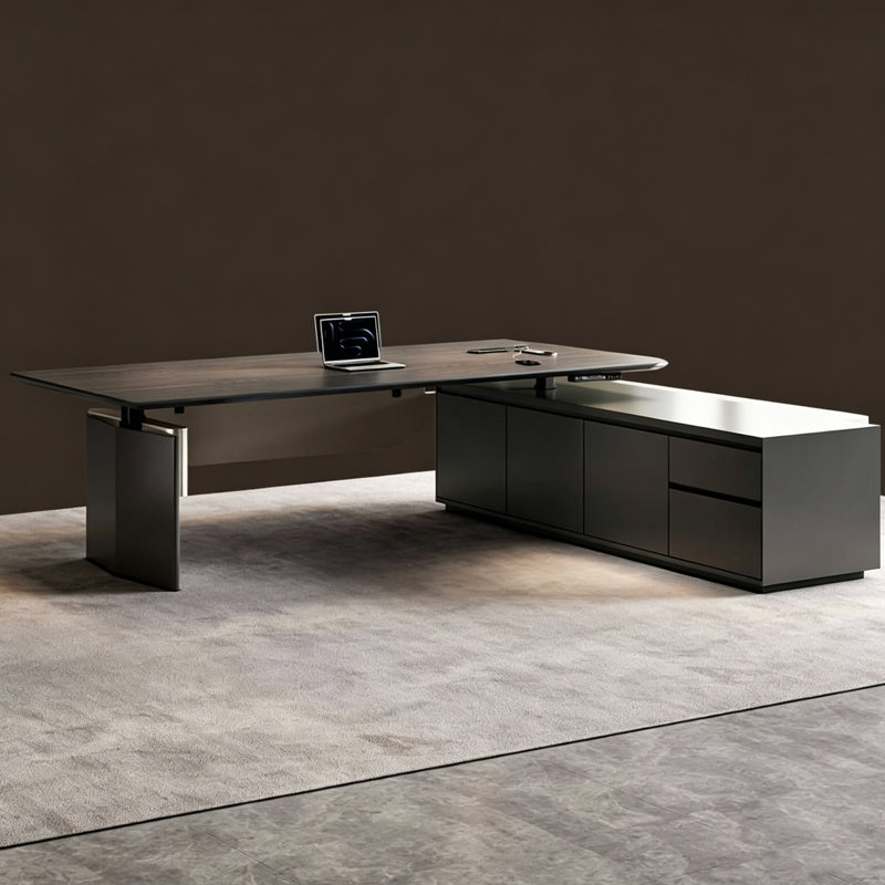 Bureau de direction électrique réglable en hauteur en forme de L, moderne et luxueux, de 260 cm (102,36 po), avec grande capacité de rangement – ​​Table de bureau réglable en hauteur