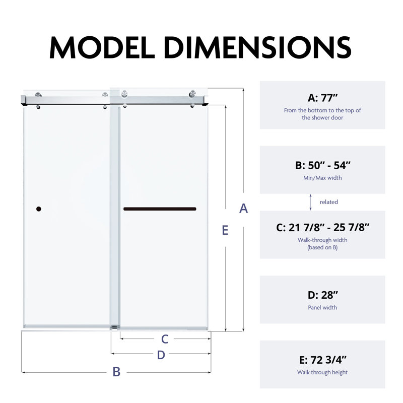 SP 50" - 54" W x 77" H Double Sliding Frameless Glass Shower Door with 3/8" (10mm) Thick Low-Iron Tempered Glass, Easy-Clean Coating, Stainless Steel Hardware
