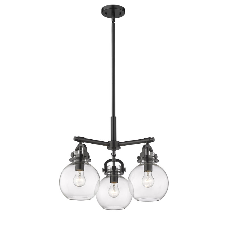 Luminaire suspendu sur tige 3 lumières Lantz, Transparent, Noir mat