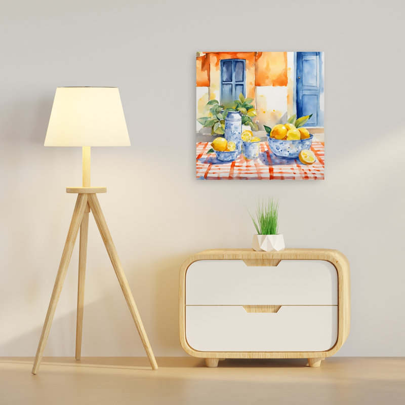 Tableau méditerranéen méditerranéen rustique, vibrant, fruit contemporain, art mural d'été, 24" H x 24" W