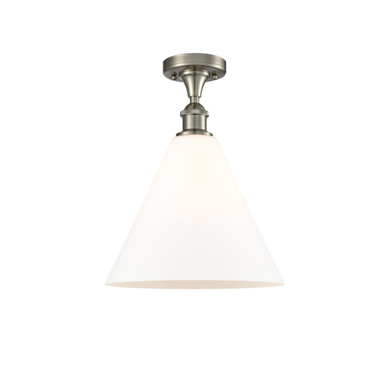 Yonnie Glass Semi Flush Mount, Matte White, 14.75" H x 12" W x 12" D, Brushed Satin Nickel