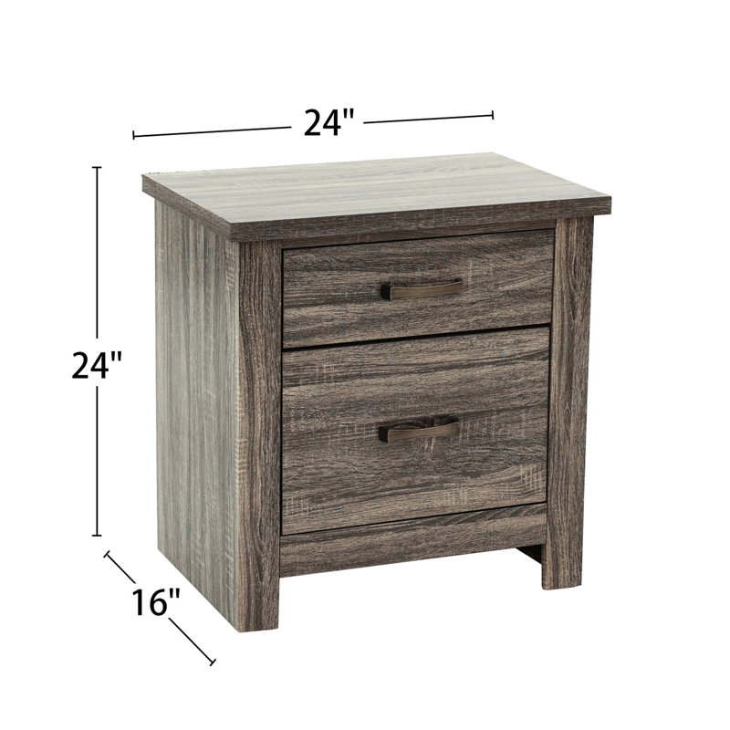 Table de chevet brune pour chambre à coucher avec 2 tiroirs - et structure 2