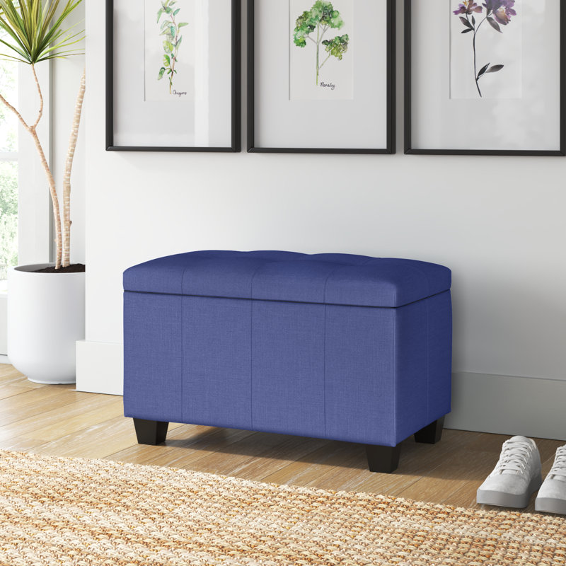 Banc de rangement rembourré en tissu Bacca, Bleu