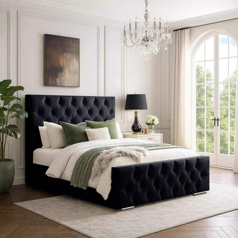 Bollman Upholstered Bed, Double (4'6), Black