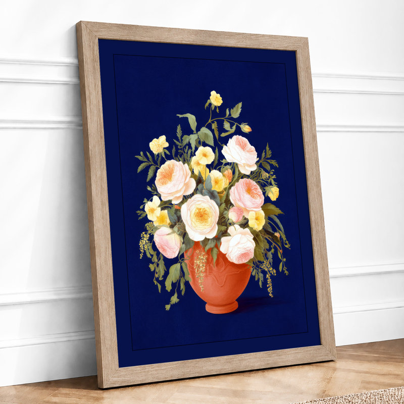Cheerful Terracotta Blooms Botanical - Framed Print, A4 - 29.7 x 21.0 cm, Oak