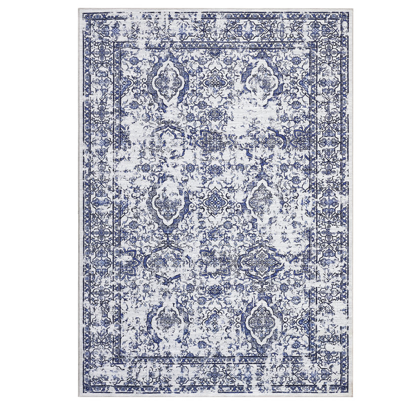 Non Slip Vintage Floral Floor Cover Non-Slip Thin Soft Retro Carpet Foldable Low-Pile Distressed Throw Rug for Dining Room Living Room Home Nursery