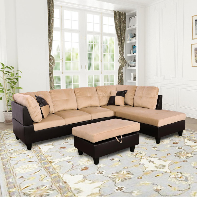 3-Piece Lint Sectional Sofa, Right Hand Facing