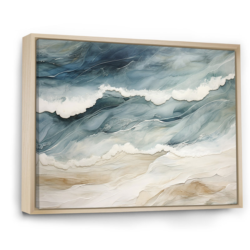 Vue aérienne de sable moderne bleu et beige III - plage de sable de bord de mer, art mural, 30" H x 40" W