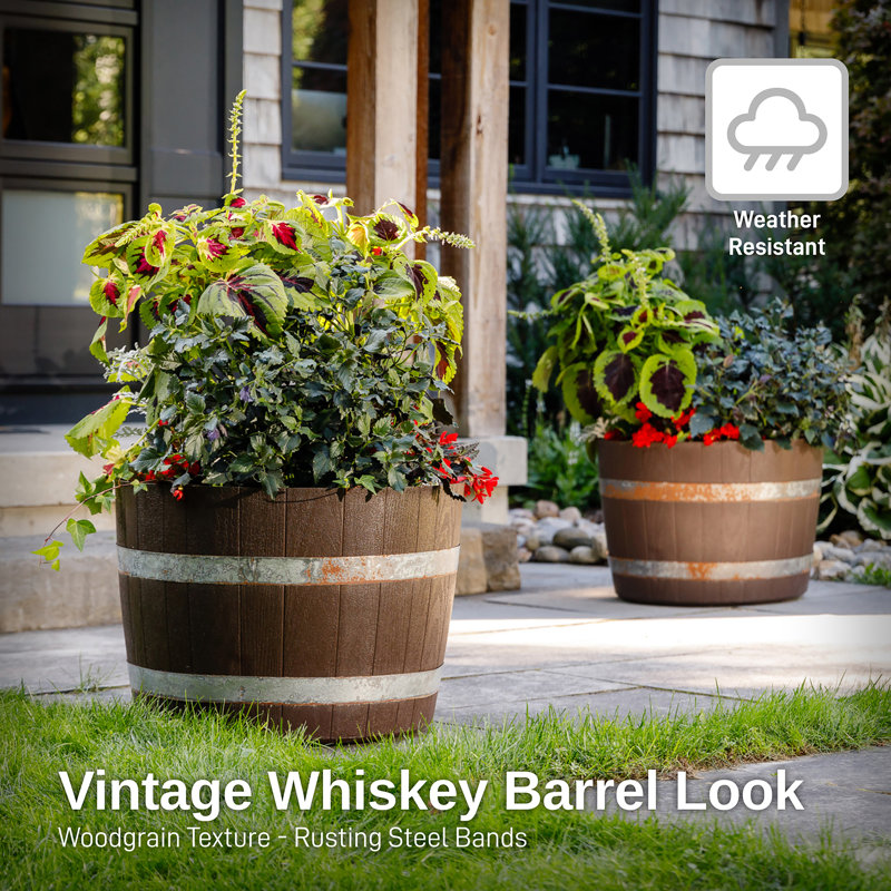 Winon Barrel Planter, Set of 1, 16.73" H x 23.62" W x 23.62" D