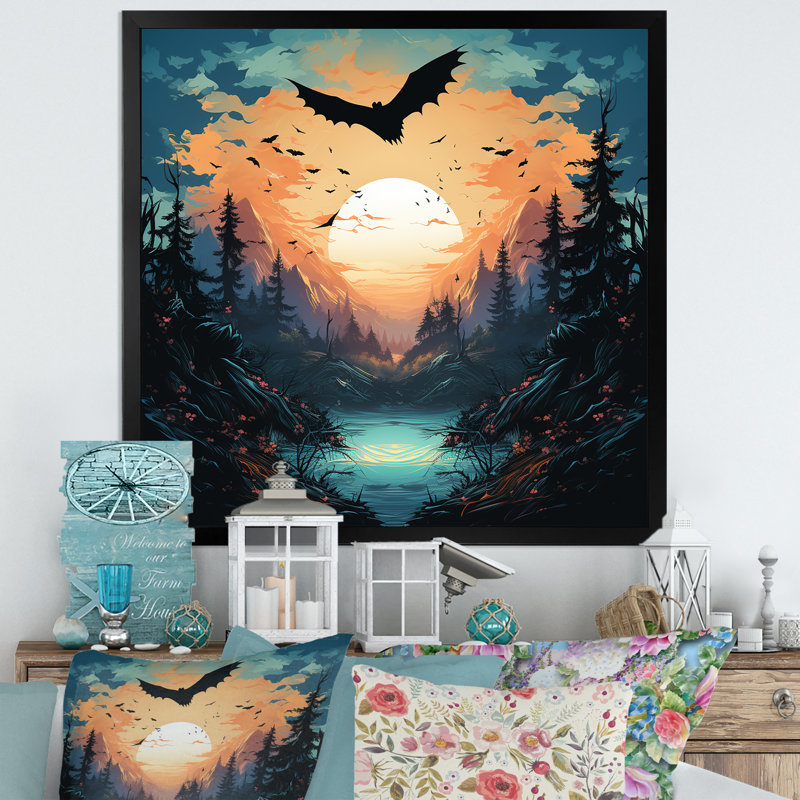 Mystic Bat Nightfall I - Animal Bat, Cadre flottant doré, H 30 po x l 30 po x P 1,5 po