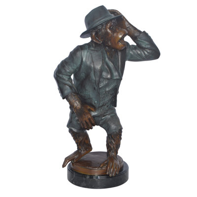 Monkey In Suit Bronze Statue - Size: 16"L X 10"W X 27"H.